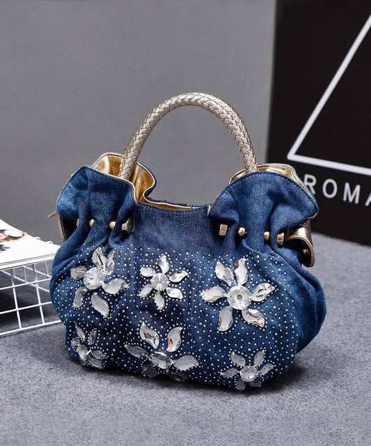 Sac à main vintage décontracté en jean bleu fleuri - EasyApparels