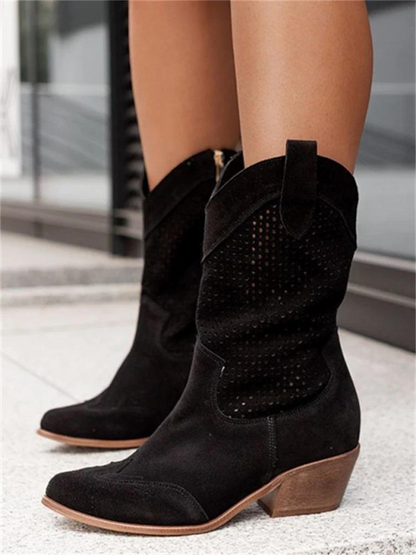 Bottes Femme Western Chic Blanc Talon Bas Décontractées