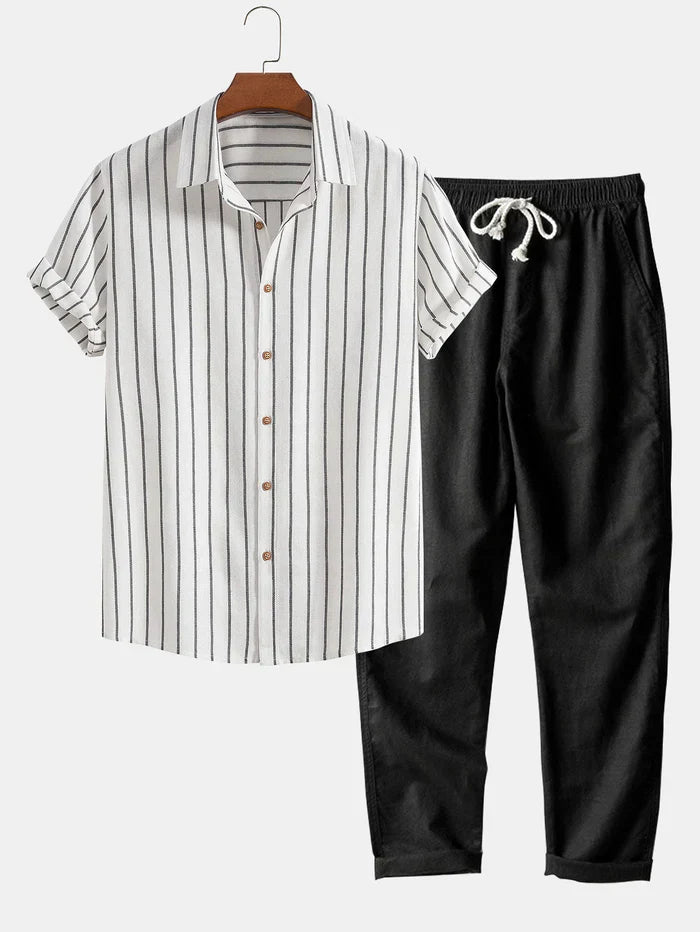 Costume Homme Été Léger | Chemise Rayée et Pantalon Lin