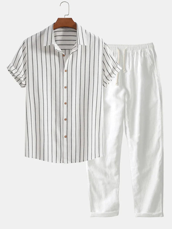 Costume Homme Été Léger | Chemise Rayée et Pantalon Lin