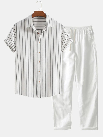 Costume Homme Été Léger | Chemise Rayée et Pantalon Lin