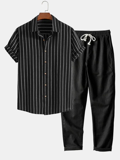Costume Homme Été Léger | Chemise Rayée et Pantalon Lin