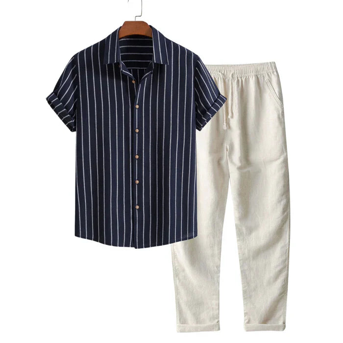 Costume Homme Été Léger | Chemise Rayée et Pantalon Lin