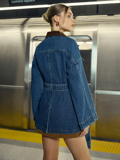 Veste longue Femme en Denim Ceinture Coupe Structurée