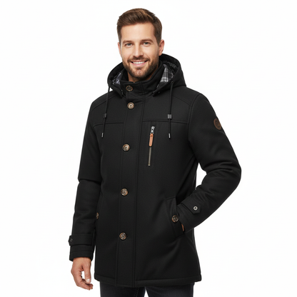 Manteau Homme Hiver Slim avec Capuche et Poches Réversible