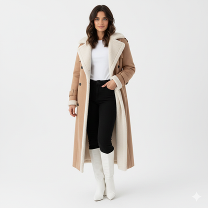 Manteau Femme Long Suédé Col Montant Chic