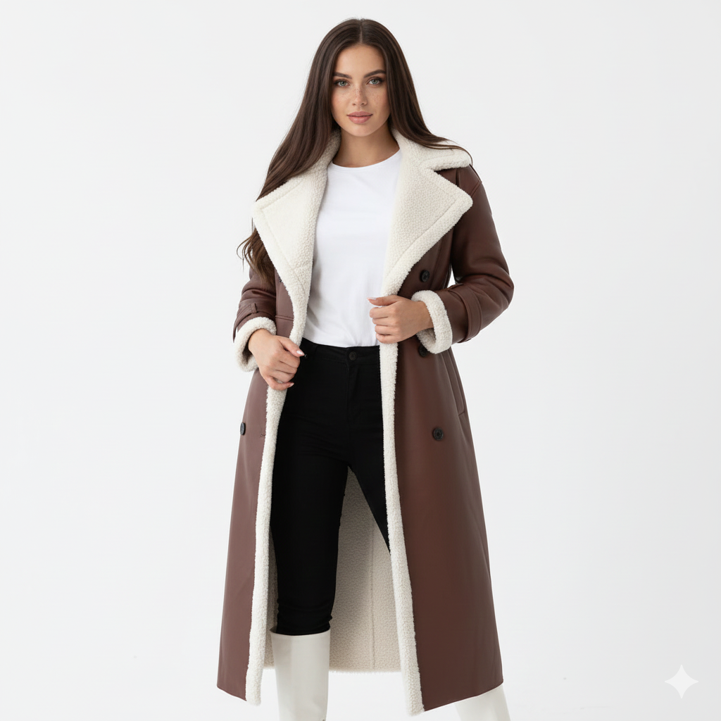 Manteau Femme Long Suédé Col Montant Chic
