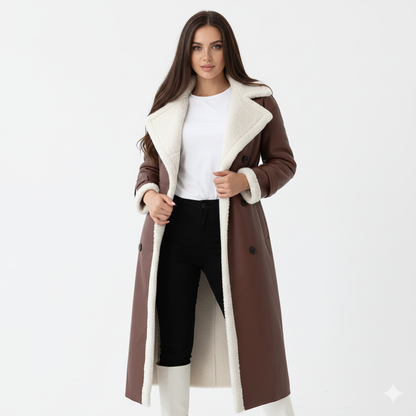 Manteau Femme Long Suédé Col Montant Chic