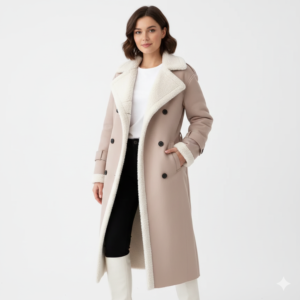 Manteau Femme Long Suédé Col Montant Chic