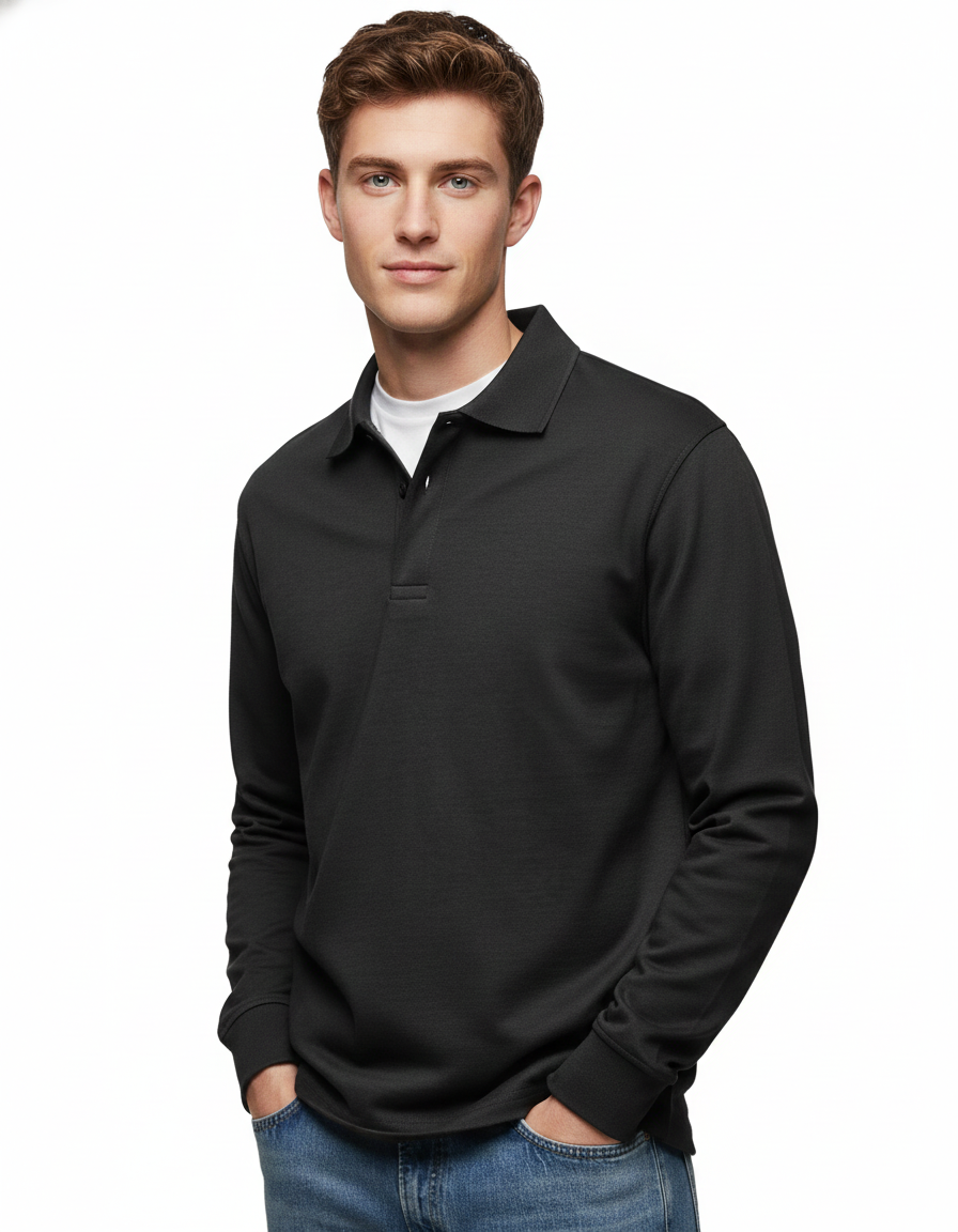 Chemise Polo Homme Manches Longues Coton Doux