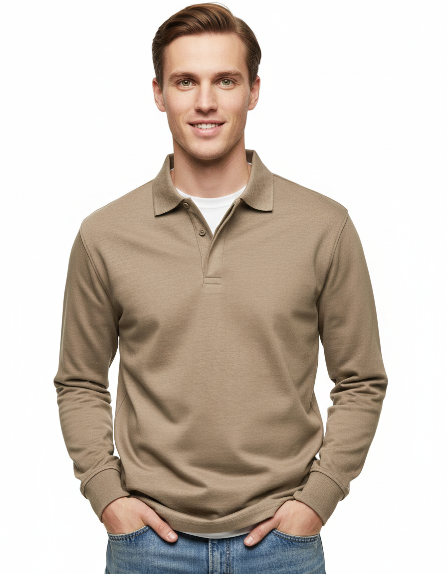 Chemise Polo Homme Manches Longues Coton Doux