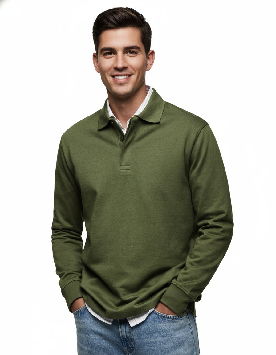 Chemise Polo Homme Manches Longues Coton Doux