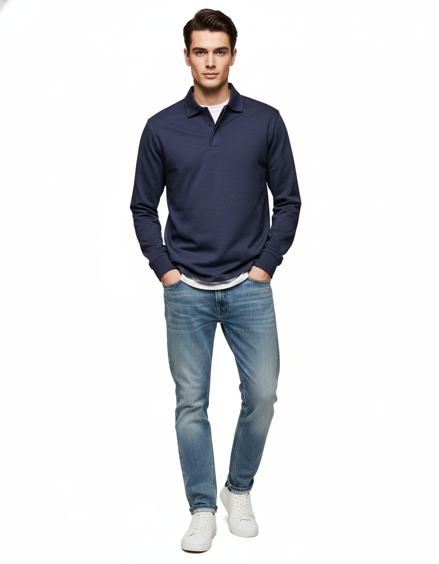 Chemise Polo Homme Manches Longues Coton Doux