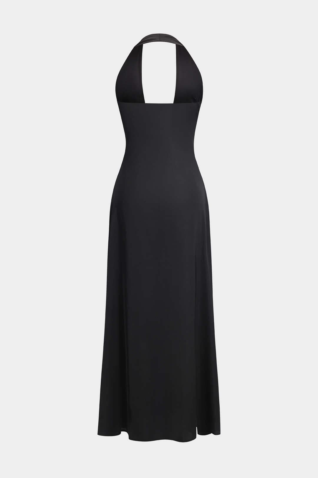 Robe de Soirée Noire Élégante Longue avec Col Montant