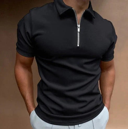 Polo Homme Taille Slim avec Col Montant et Fermeture Éclair