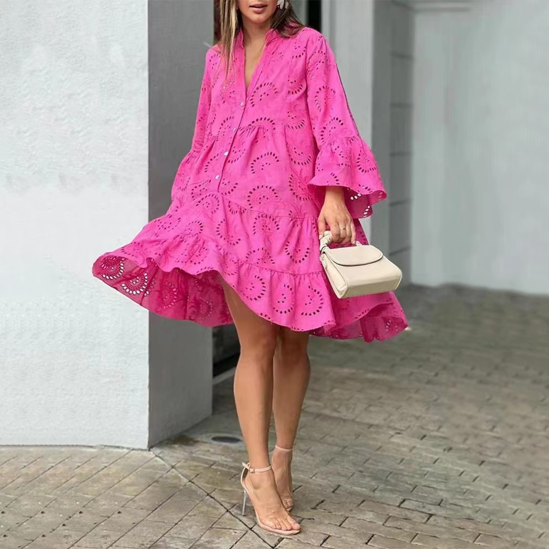 Robe Courte à Manches Bouffantes Élégante