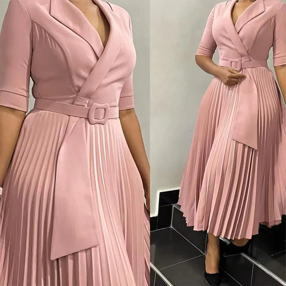 Robe Courte Plissée Élastique avec Ceinture Adjustative - PanierRoyale