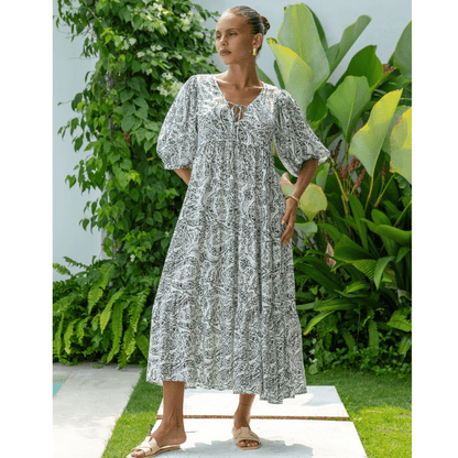 Robe Bohème Imprimée Floral à Manches Longues