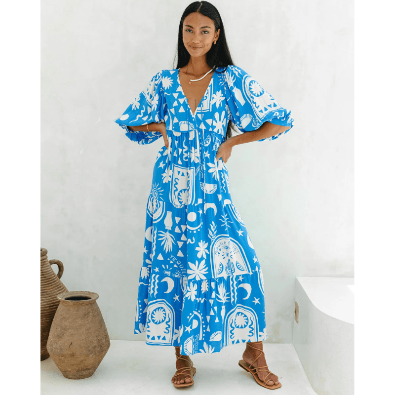 Robe Bohème Imprimée Floral à Manches Longues