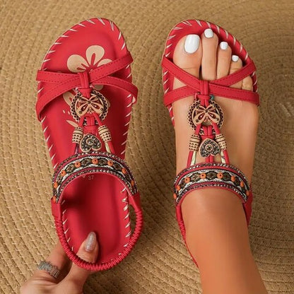 Sandales Femmes à Semelle Plate avec Décoration Ethnic