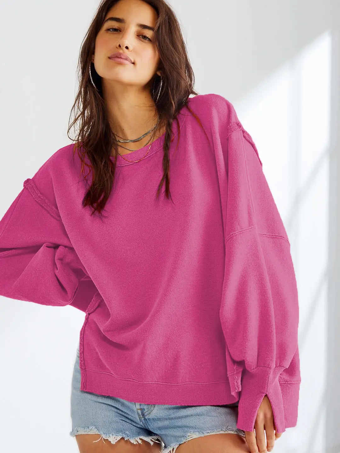 Pull Femme Rose Doux Manches Longues - PanierRoyale