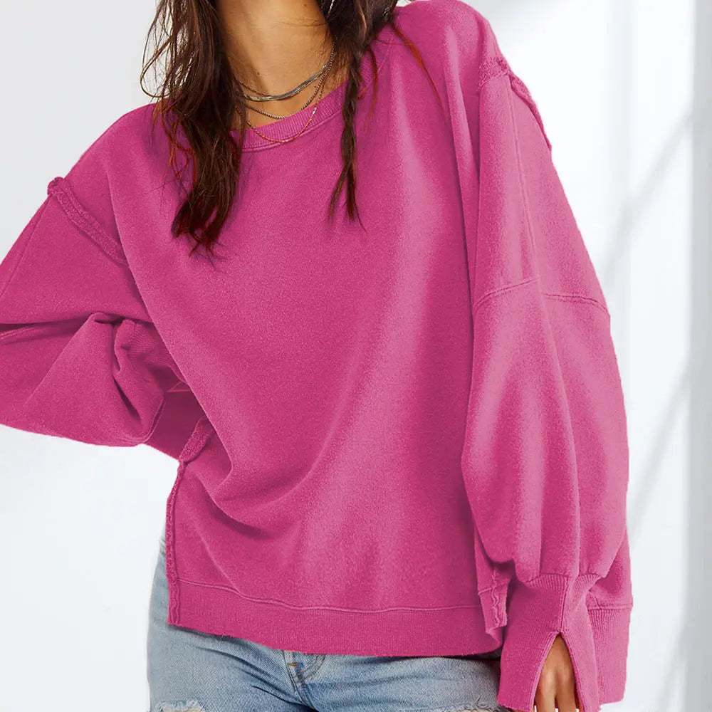 Pull Femme Rose Doux Manches Longues