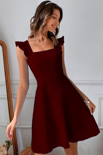 Robe Été Courte Décolletée avec Volants et Dos Nu