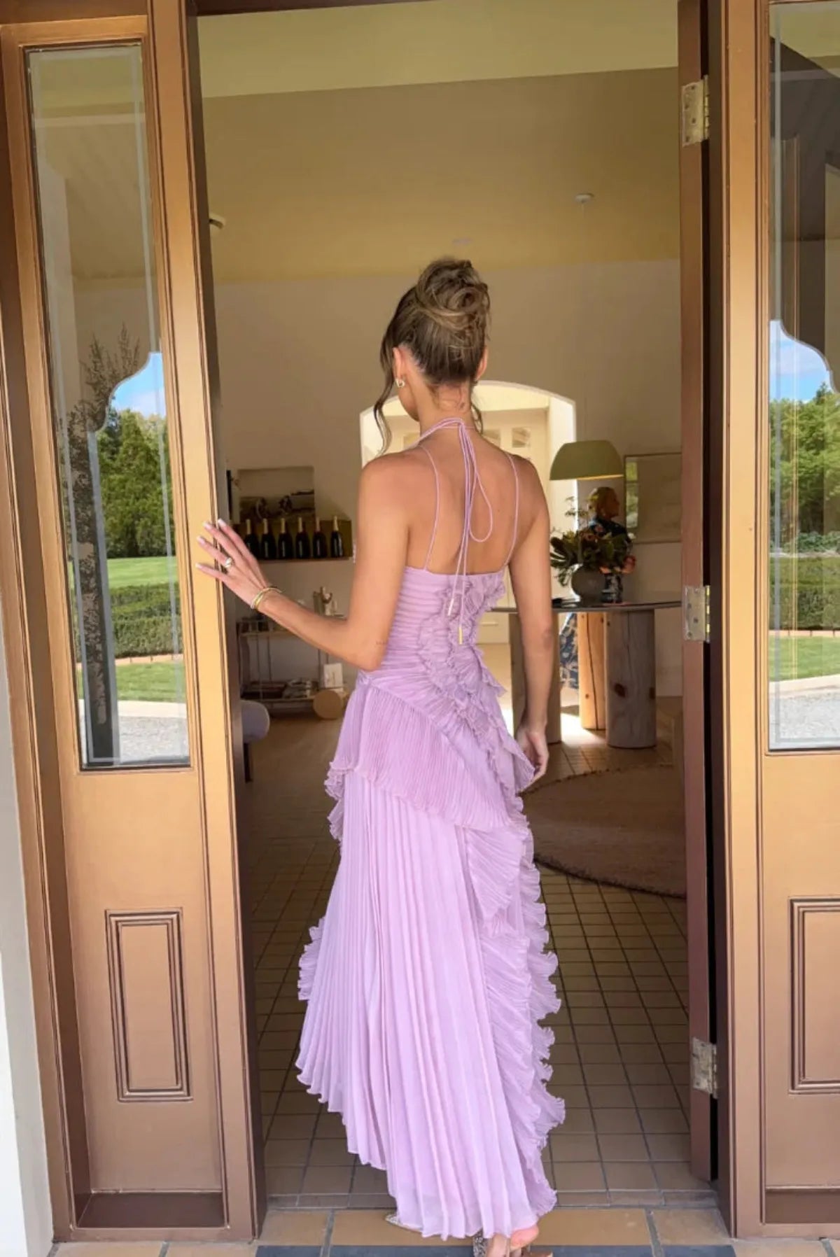 Robe Femme Plissée avec Col Rond et Jupons Superposés