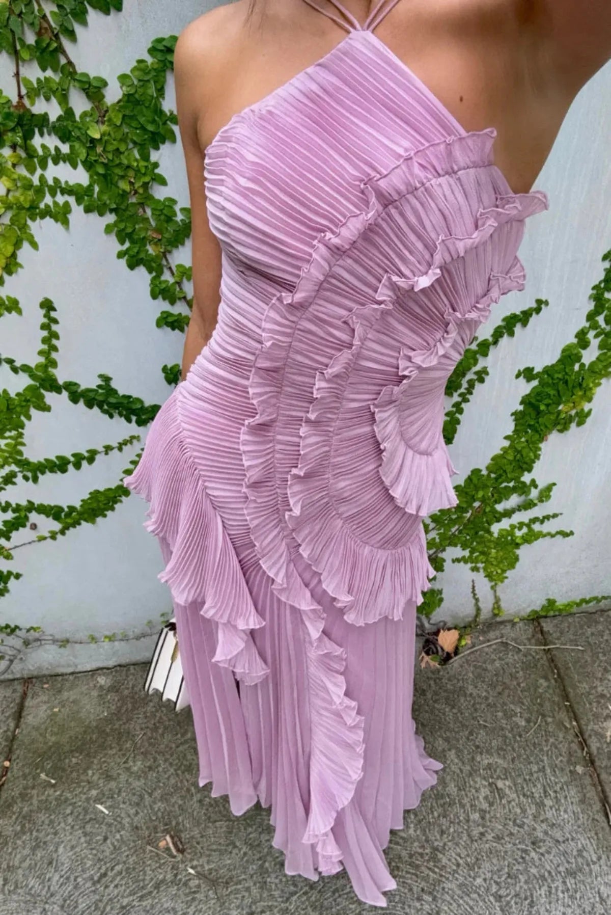 Robe Femme Plissée avec Col Rond et Jupons Superposés