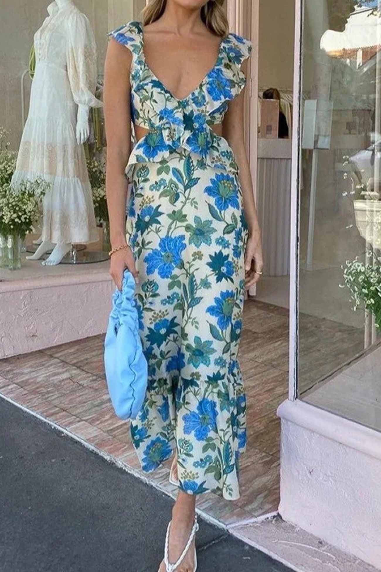 Robe Été Florale pour Femme avec Volants et Broderies