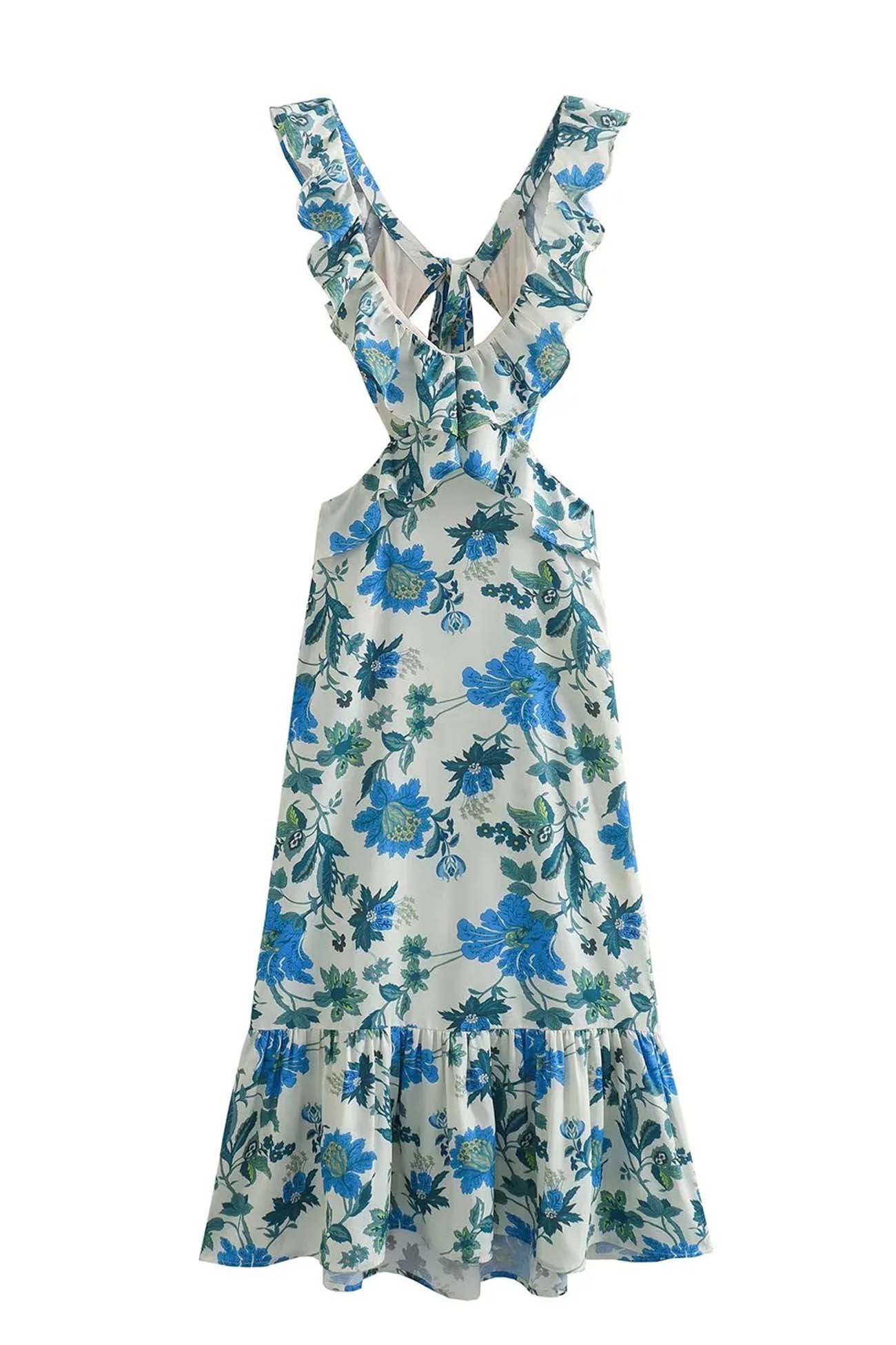Robe Florale Élégante à Volants pour Femme
