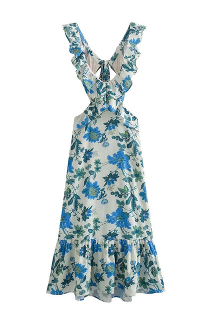 Robe Florale Élégante à Volants pour Femme