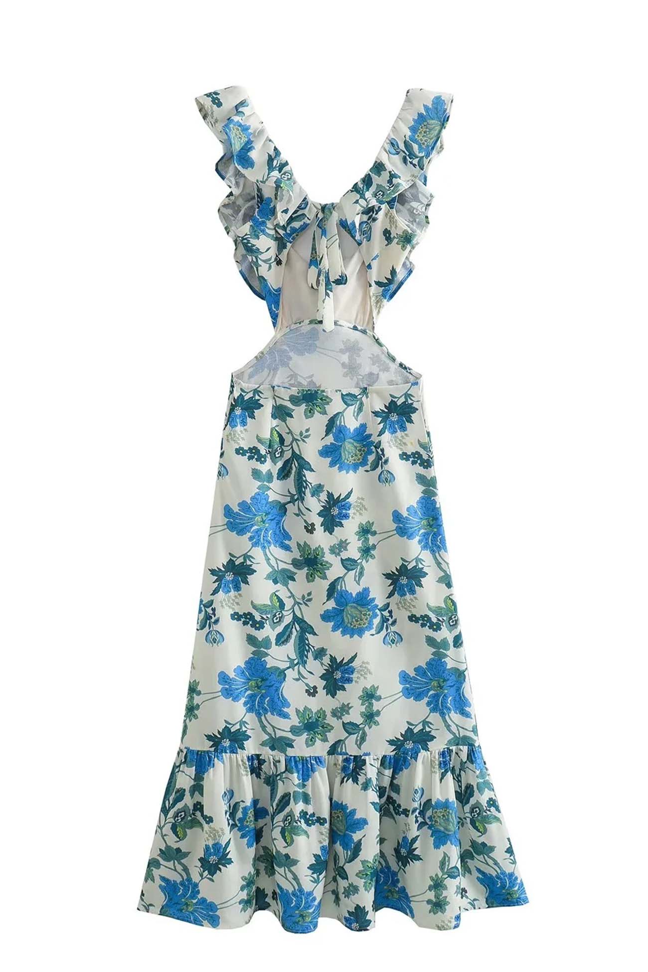 Robe Florale Élégante à Volants pour Femme