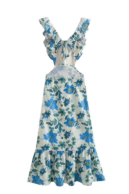 Robe Florale Élégante à Volants pour Femme