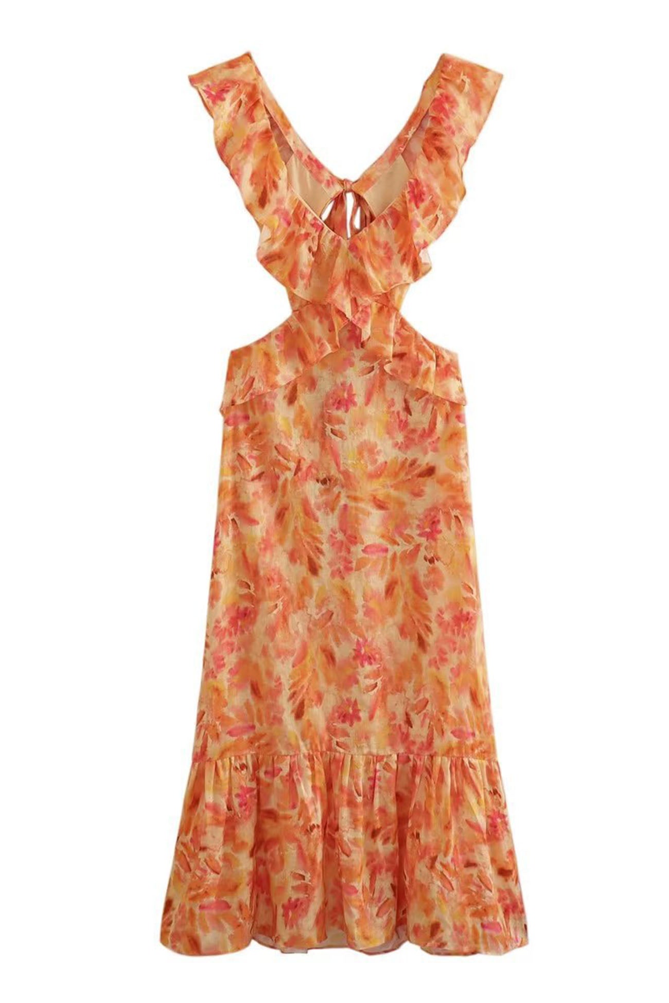 Robe Florale Élégante à Volants pour Femme