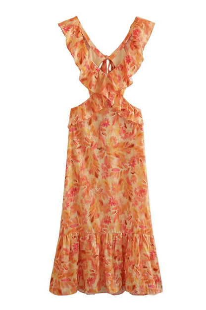 Robe Florale Élégante à Volants pour Femme