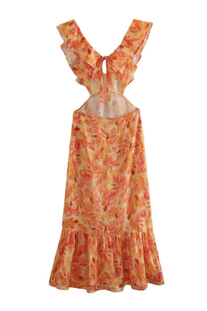 Robe Florale Élégante à Volants pour Femme