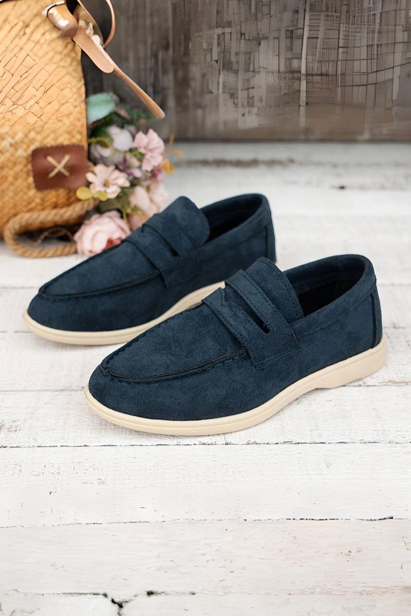 Mocassin en Cuir Velours Beige et Bleu Marine - BerlinGlamour