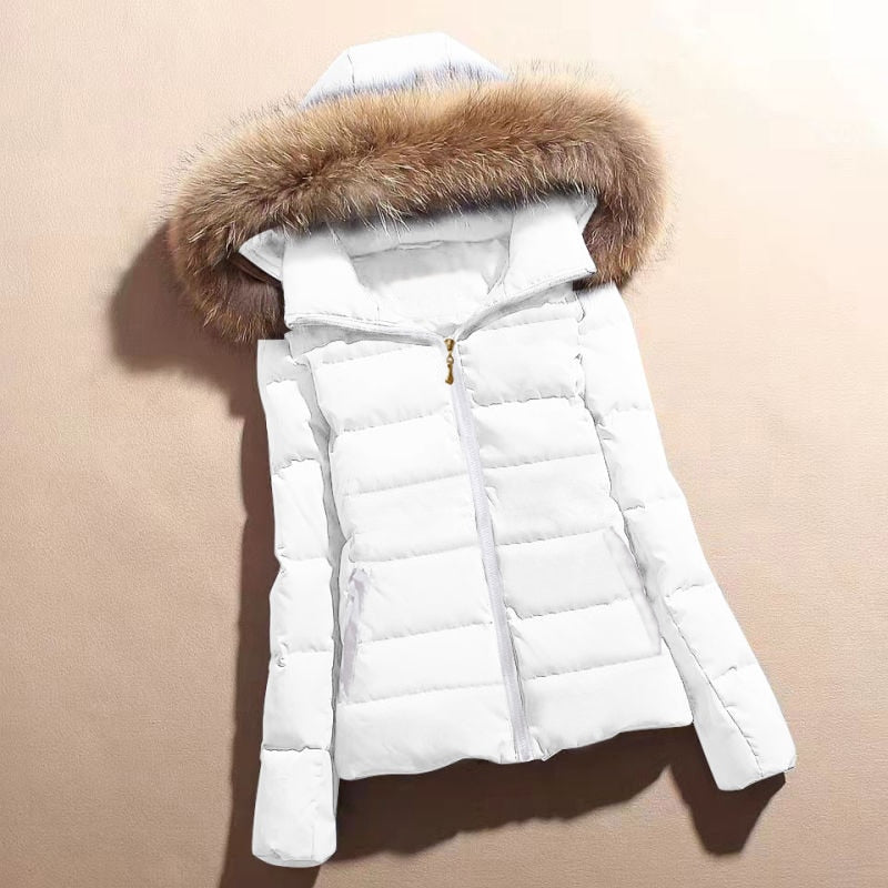 Veste Femme Hivernale Élégante à Capuche avec Col Fourrure Synthétique - PanierRoyale