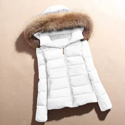 Veste Femme Hivernale Élégante à Capuche avec Col Fourrure Synthétique - PanierRoyale