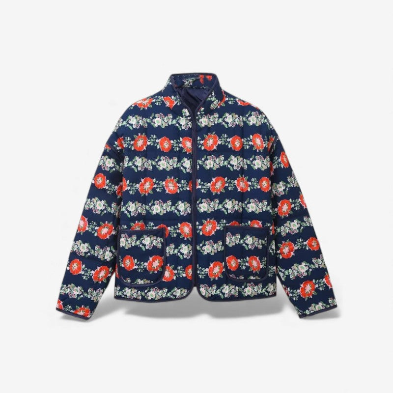 Manteau Femme Long Manches avec Poches et Imprimé Floral - PanierRoyale