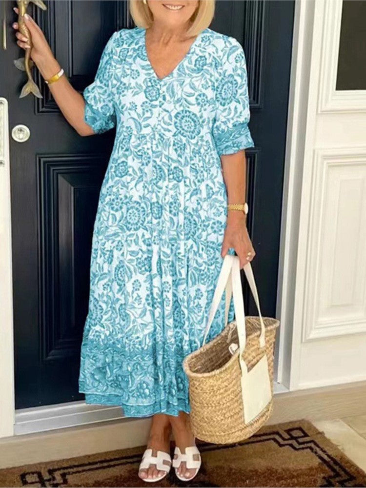 Variant image for Millie™ – Robe Longue Femme Fleurie Décolleté en V Confort Été-33
