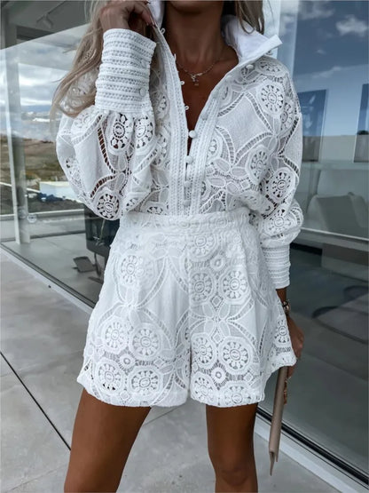 Ensemble Dentelle Été Blanc Élégant - PanierRoyale