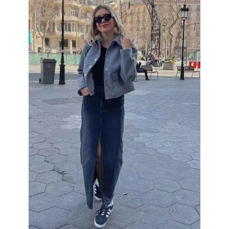 Veste femme décontractée courte boutonnée