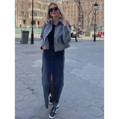Veste femme décontractée courte boutonnée