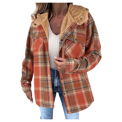 Veste Femme Carreaux Doublure Polaire Capuche Coupe Hiver