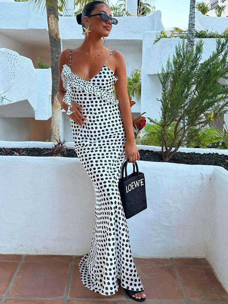 Robe Femme Épaules Dévoilées à Points Imprimé
