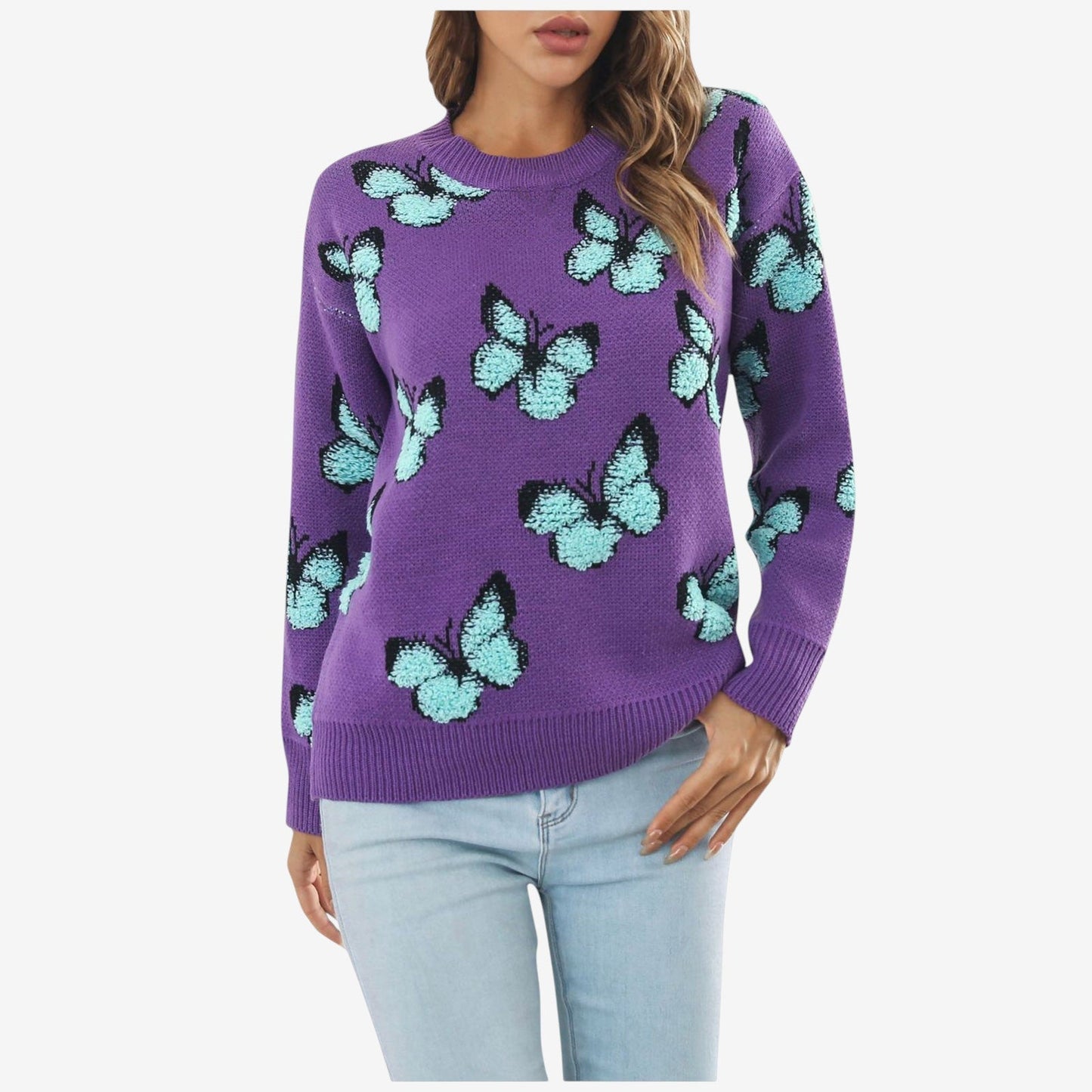 Pull à Manches Longues Col Rond Femme Style Chic - PanierRoyale