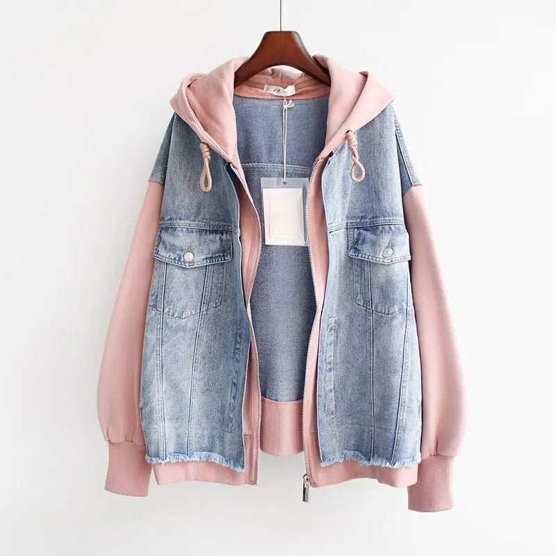 Veste Jean Décontractée avec Capuche et Fermeture Éclair