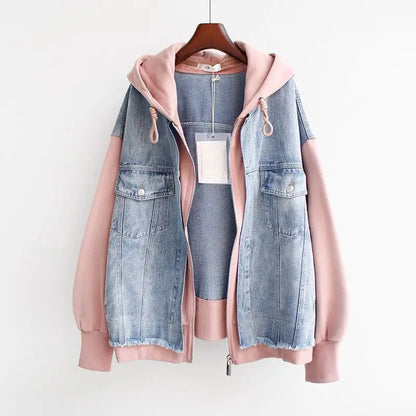 Veste Jean Décontractée avec Capuche et Fermeture Éclair